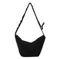 Minimalistische schwarze sichelförmige Tasche mit gerafftem Träger und Schleifendetail - Schwarz