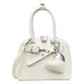 Chic ivory white shell bag featuring woven texture and a heart-shaped charm accessory - Heart Pendant / White