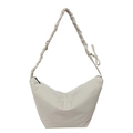 Minimalistische beige Hobo-Tasche mit gefalteten Schultergurten und einer sichelförmigen Form - Weiß