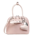 Light pink shell bag with woven texture, double handles and heart charm pendant - Heart Pendant / Pink