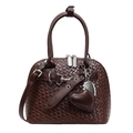 Dark brown woven textured PU shell bag with silver dual zippers and heart charm - Heart Pendant / Brown