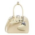 Elegant beige woven shell handbag with silver hardware and heart charm pendant - Heart Pendant / Yellow