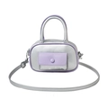 Bolso Boston plateado metalizado con ribete lila y estampado EXIT, estilo bandolera - Plateado