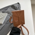 Borsa a scatola unica marrone scuro con design a completo e pelle martellata - Marrone