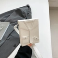White box-shaped crossbody bag featuring a creative suit tie design and litchi texture - White