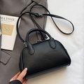Sac bowling chic en cuir grainé noir avec poignées et bandoulière réglable - Noir - Sans Pendentif