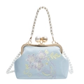 Elegante borsa da sera azzurra in stile cinese con ricami e chiusura a perla - Blu