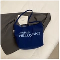 Dunkelblaue Canvas-Einkaufstasche mit Paris-Aufdruck und blauem Karofutter - Schwarz