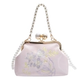 Elegante borsa da sera rosa con ricami floreali e chiusura con grandi perle - Rosa