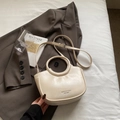 Creamy white semi-moon bucket bag with round handle and adjustable shoulder strap - Off-white Without Pendant
