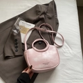Pink faux leather bucket bag with retro pearlescent texture and adjustable strap - Pink Without Pendant