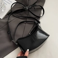 Glossy black oil wax leather handbag with retro metal ball clasp and thin shoulder strap - No Pendant / Black