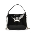 Glänzende schwarze Lackleder-Beuteltasche mit silberner H-Schnalle und Kette - Schwarz - Ohne Anhänger