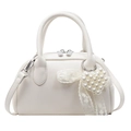 Borsa a mano Boston in pelle bianca con ciondolo a cuore di perle e tracolla regolabile - Bianco Sporco Con Ciondolo a Cuore di Perla