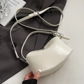 Minimalist cream white oil wax leather tote bag with silver metal buckles and thin strap - No Pendant / White