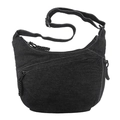 Vielseitige schwarze Denim Crescent Tote Bag mit verstellbarem Gurt und Kontrastnaht - Schwarz