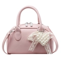 Piccola borsa quadrata rosa stile Boston con pendente a cuore di perle e pizzo - Rosa Con Ciondolo a Cuore di Perla