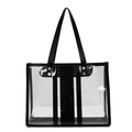 Transparente PVC-Einkaufstasche mit schwarzen Ledergriffen und modernem Streifendesign - Transparent