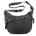 Vielseitige schwarz-graue Umhängetasche aus gewaschenem Denim mit verstellbarem Gurt - Vintage Schwarz