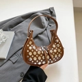 Brown leather hobo bucket bag with silver metal studs and double zipper detail - Brown