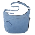 Sac bandoulière tendance en denim bleu clair en forme de croissant avec sangle réglable - Rose bonbon