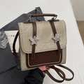 Sac à dos vintage Y2K en toile kaki avec garniture en similicuir brun et étoiles - Sans Pendentif / Blanc Cassé