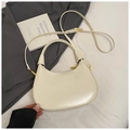 Elegante borsa hobo a mezzaluna bianco crema con dettagli dorati e tracolla regolabile - Bianco