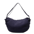 Minimalist navy blue half-moon crescent tote bag with adjustable shoulder strap and zipper - Blue