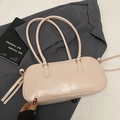 Chic light pink baguette shoulder bag with delicate bow detail and glossy finish - No Pendant / Pink
