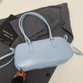 Chic light blue baguette shoulder bag with smooth glossy finish and adjustable straps - No Pendant / Blue