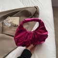 Chic pleated handbag with metallic rose red finish and minimalist ring handle for women - Rose Pink