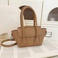 Borsa a mano a trapezio in pelle PU kaki con trama a grana e tracolla staccabile - Marrone