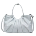 Elegant pleated light blue bucket handbag with top handles and adjustable shoulder strap - Blue