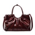 Pleated bucket handbag in deep red synthetic leather with adjustable shoulder strap - Burgundy