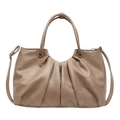 Brown ruched handbag in pleated PU leather with slim top handles and crossbody strap - Khaki