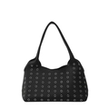 Chic black underarm bag with silver metal grommets and lychee grain leather texture - Small Eyelet / Black