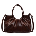 Minimalist pleated handbag in dark brown faux leather with elegant glossy finish - Brown