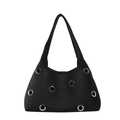 Black underarm bag with lychee texture and silver metal eyelets in a trendy design - Large Eyelet / Black