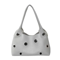 Silver chic shoulder bag with metallic eyelet studs and a modern pebbled leather texture - Large Eyelet / Silver
