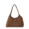 Brown faux leather shoulder bag with metallic eyelets and punk style rivet details - Small Eyelet Brown