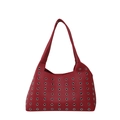 Red lychee pattern shoulder bag with silver metal eyelets and hollow design - Small Eyelet / Red