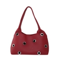 Chic red faux leather underarm bag with hollow silver rivets and lychee texture - Large Eyelet Red