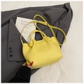 Litchi pattern bucket bag in bright yellow with stylish knotted handles and crossbody strap - Yellow Without Pendant