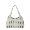 Minimalist ivory tote bag with textured lychee grain leather and silver grommet detailing - Small Eyelet White