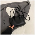 Chic black lychee grain pleated bucket bag with dual handles and crossbody strap - Black without Pendant