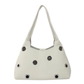 Chic cream white rivet underarm bag in pebble leather with stylish metal grommets - Large Eyelet White