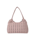 Pink lychee grain leather shoulder bag featuring stylish silver metal eyelet grommets - Small Eyelet Pink