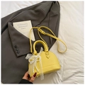 Bright yellow shell crossbody bag with lace bow and pearl charm for women - With Charm / Yellow
