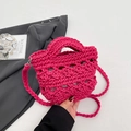 Borsa a mano intrecciata rosa acceso con tracolla rimovibile e design traforato - Rosa Rosso
