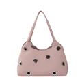 Pink lychee leather shoulder bag with silver eyelet rivets and minimalist hobo design - Large Eyelet Pink